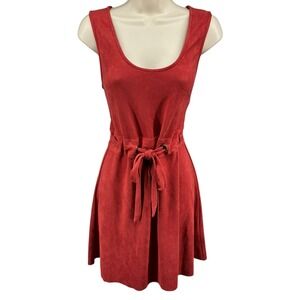 JustFab Rust Faux Suede Sleeveless Tie Waist Fit Flare Dress Medium NWT